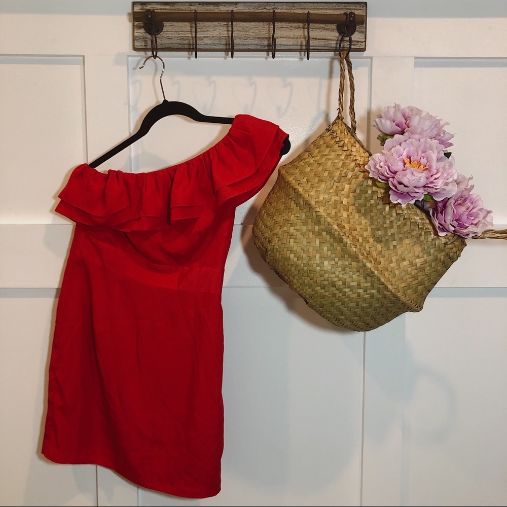 Level Eight Red One Shoulder Ruffle Dress